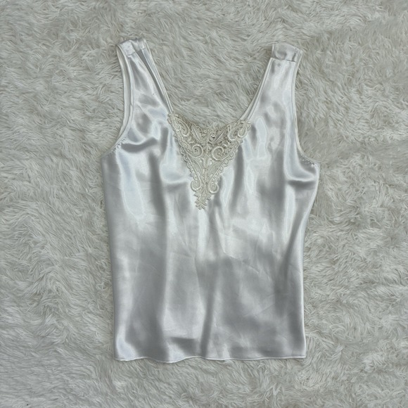 Line and Dot Tops - White Silky Satin Style CamisolenLace Detail Size Small Chic Fiary Whymisgoth